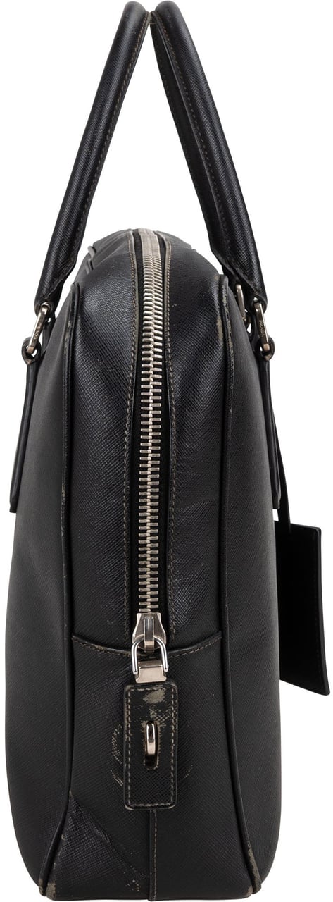 Prada Black Saffiano Leather Triangle Business Handbag Zwart