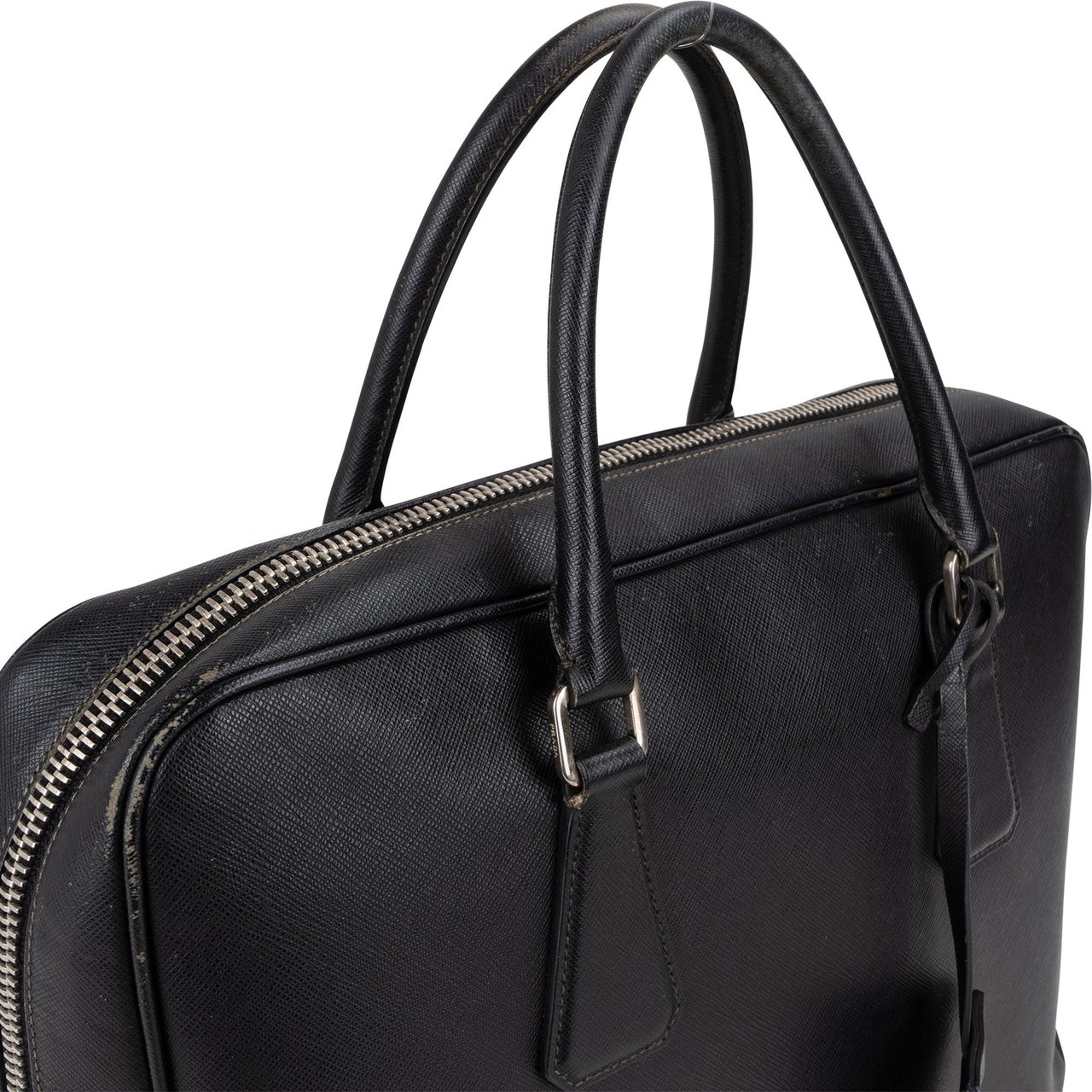Prada Black Saffiano Leather Triangle Business Handbag Zwart