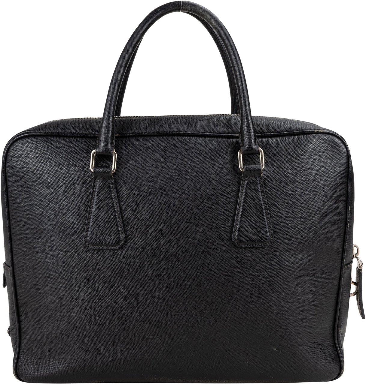 Prada Prada Black Saffiano Leather Triangle Business Handbag Zwart