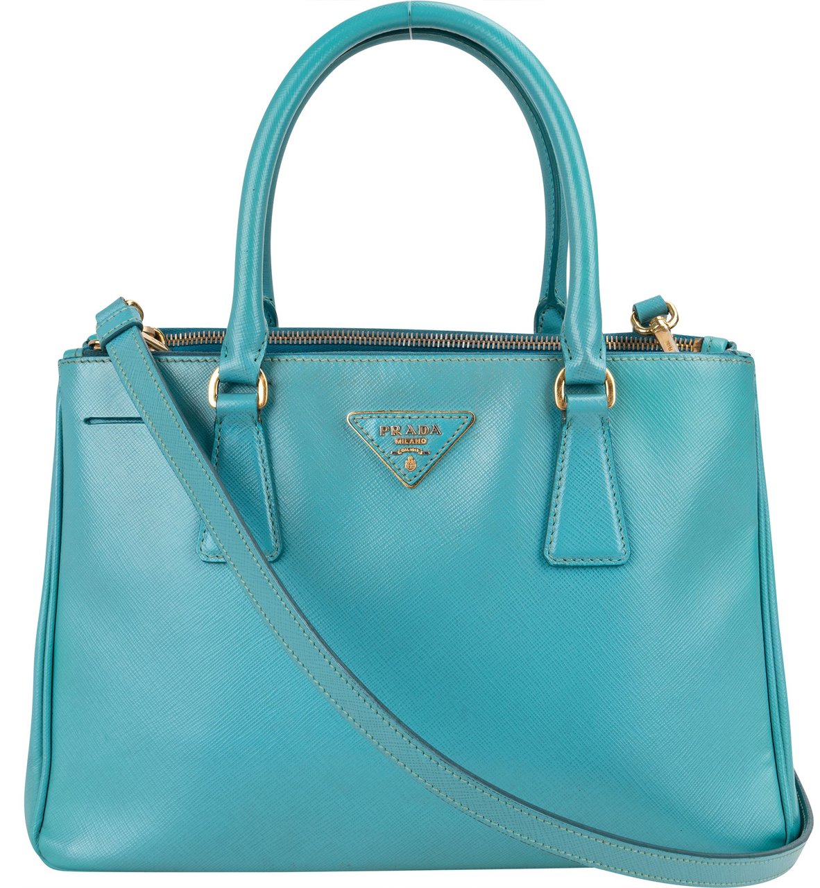 Prada Prada Turquoise Saffiano Leather Galleria Handbag Blauw