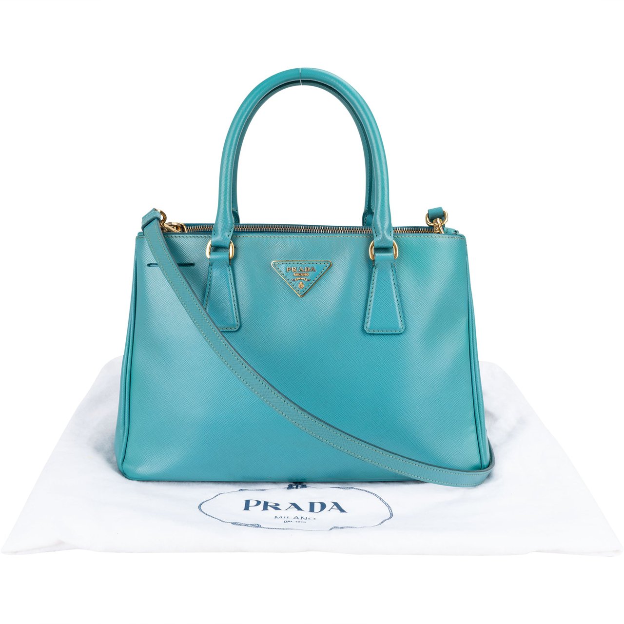 Prada Prada Turquoise Saffiano Leather Galleria Handbag Blauw