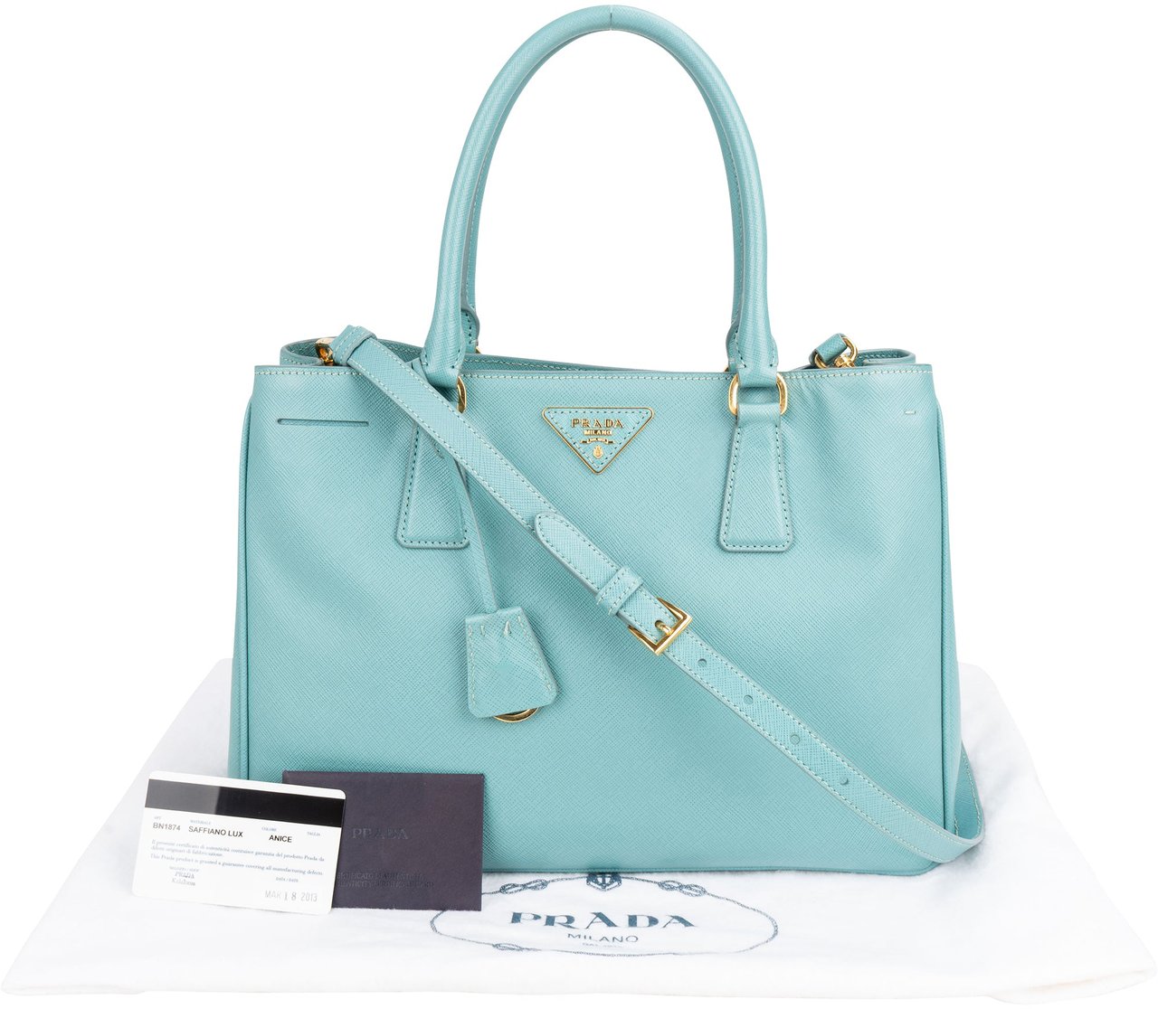 Prada Prada Turquoise Saffiano Leather Galleria Handbag Blauw