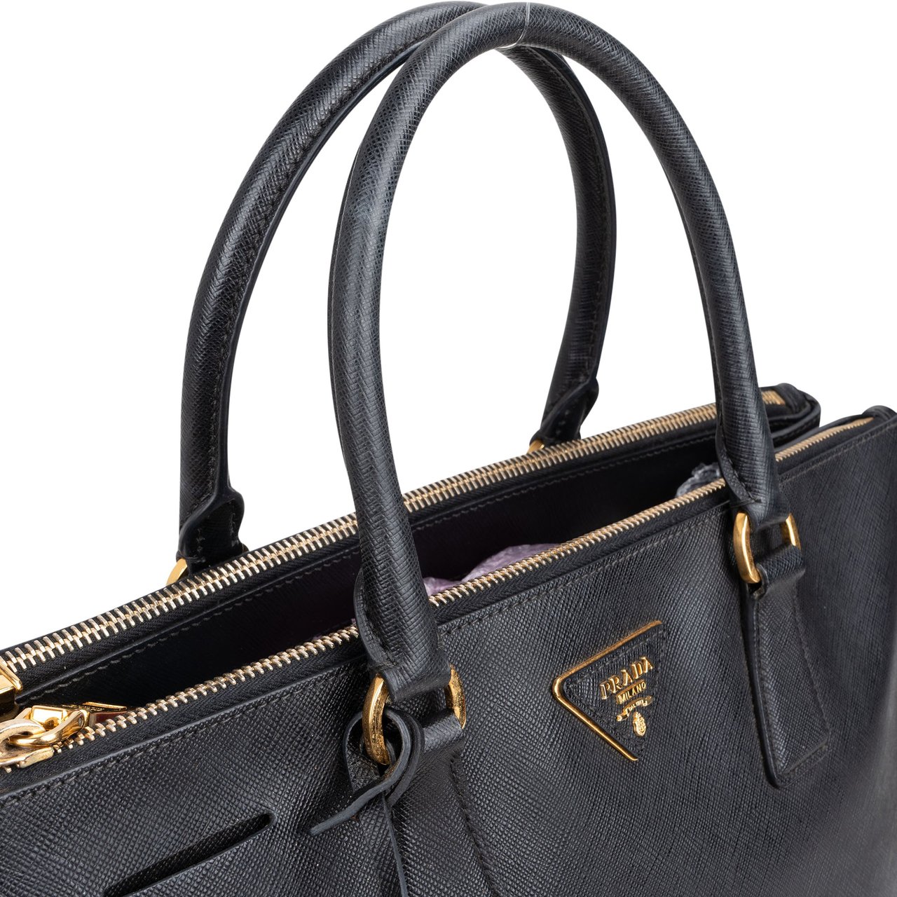 Prada Prada Black Saffiano Leather Galleria Handbag Zwart