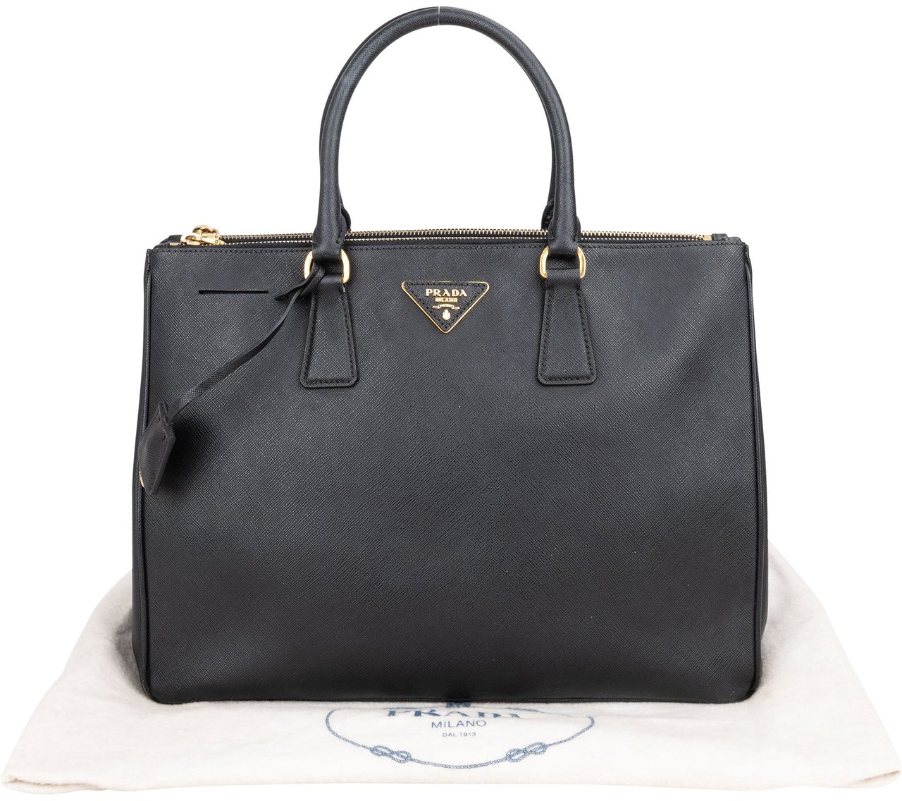 Prada Prada Black Saffiano Leather Galleria Handbag Zwart
