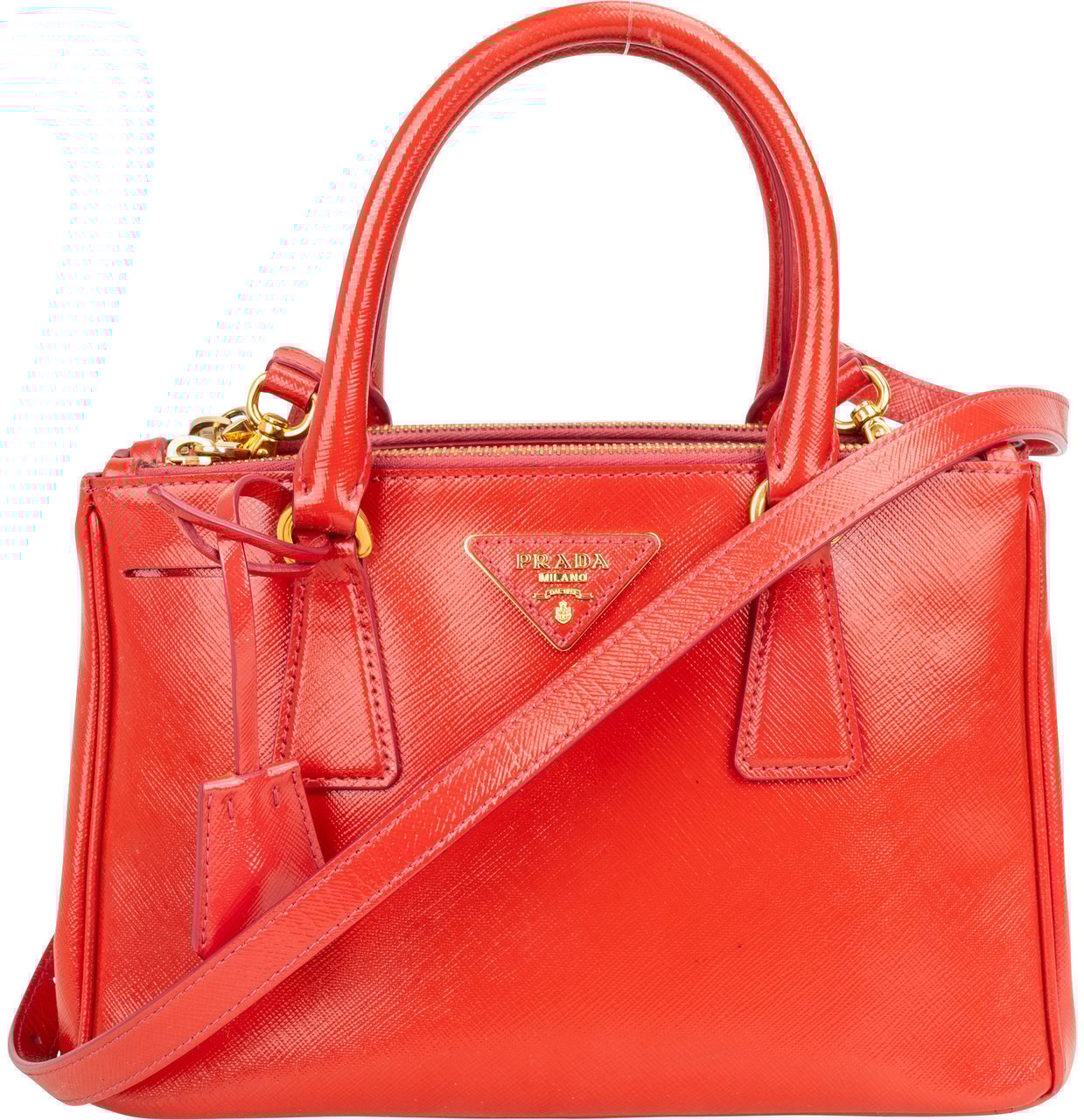 Prada Prada Patent Saffiano Leather Galleria Handbag Rood