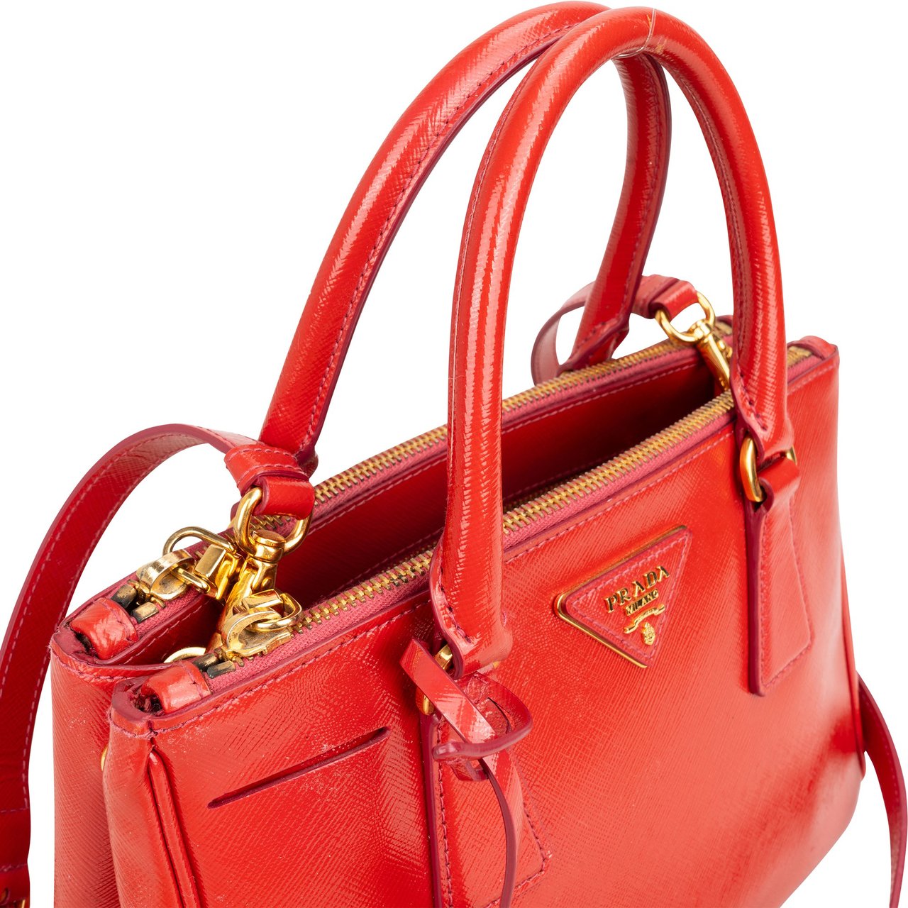 Prada Prada Patent Saffiano Leather Galleria Handbag Rood