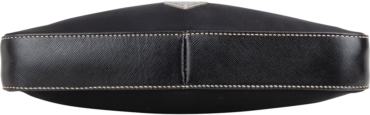 Prada Prada Nylon Black Saffiano Leather Triangle Handbag Zwart