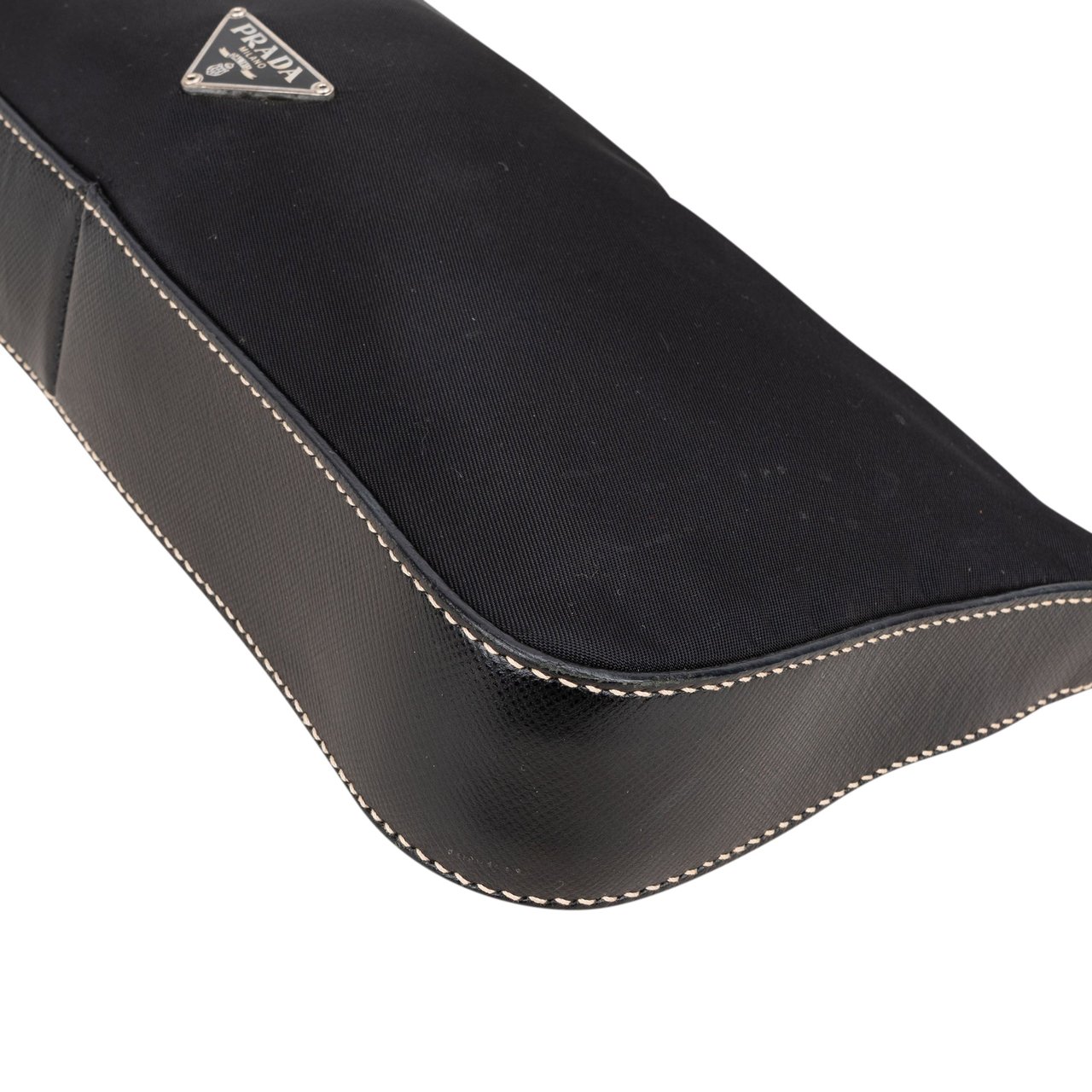 Prada Prada Nylon Black Saffiano Leather Triangle Handbag Zwart