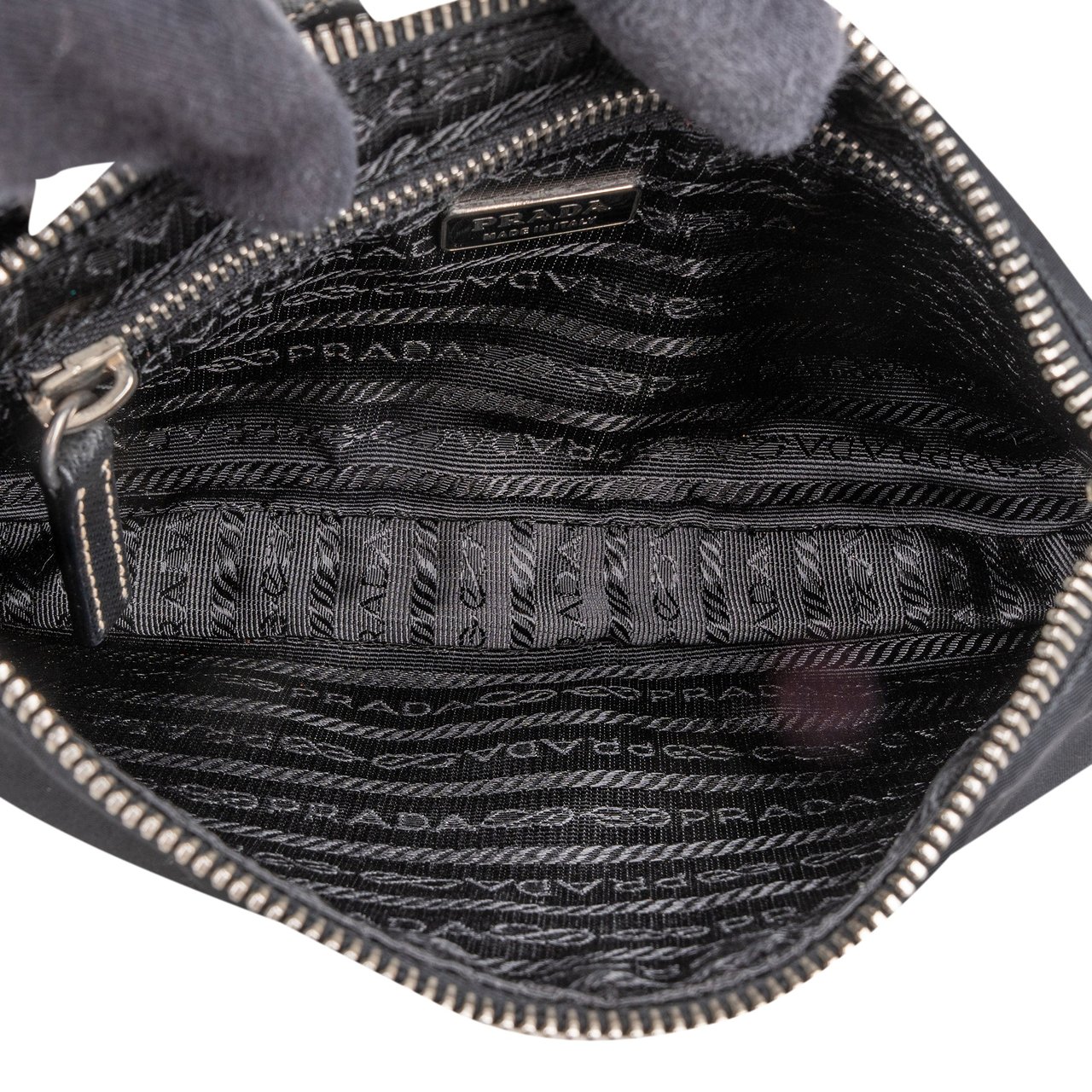 Prada Prada Nylon Black Saffiano Leather Triangle Handbag Zwart