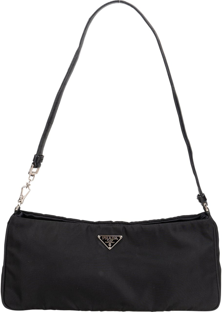 Prada Black Nylon Triangle Shoulder Bag Zwart