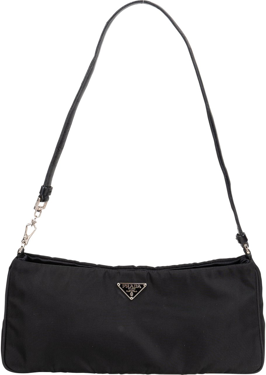 Prada Prada Black Nylon Triangle Shoulder Bag Zwart
