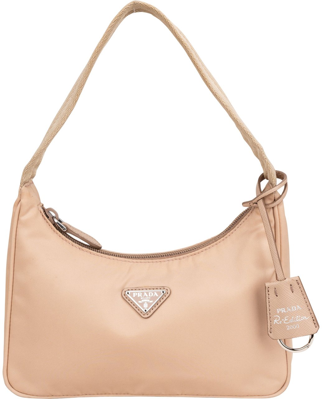 Prada Nylon Triangle Re-Edition Handbag Beige