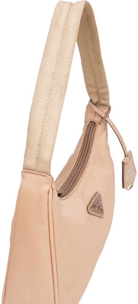 Prada Nylon Triangle Re-Edition Handbag Beige