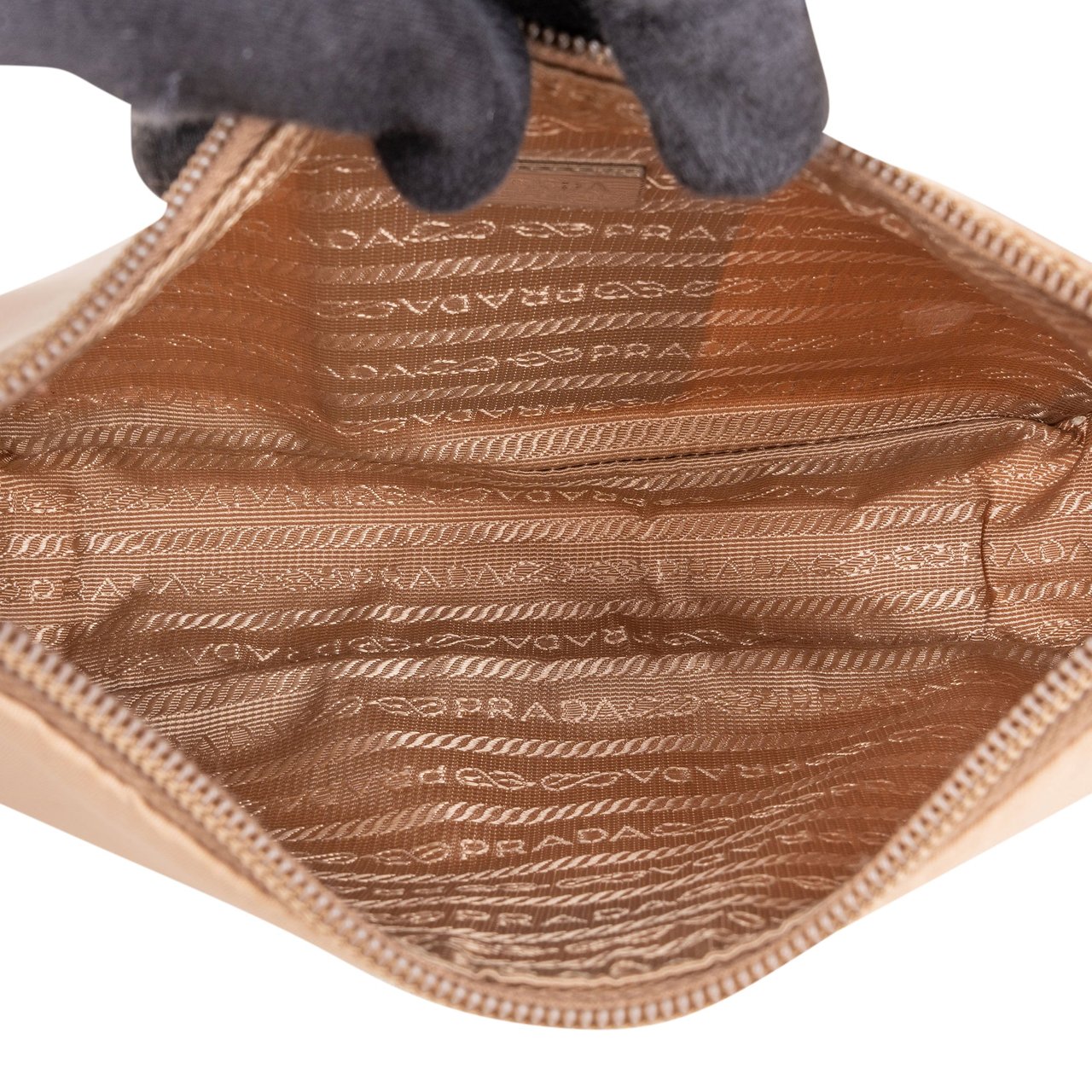 Prada Nylon Triangle Re-Edition Handbag Beige