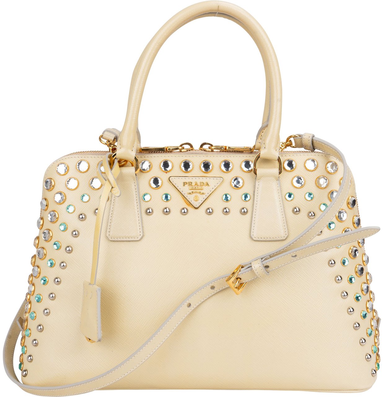 Prada Prada Patent Leather Saffiano Crystal Vitello Handbag Geel