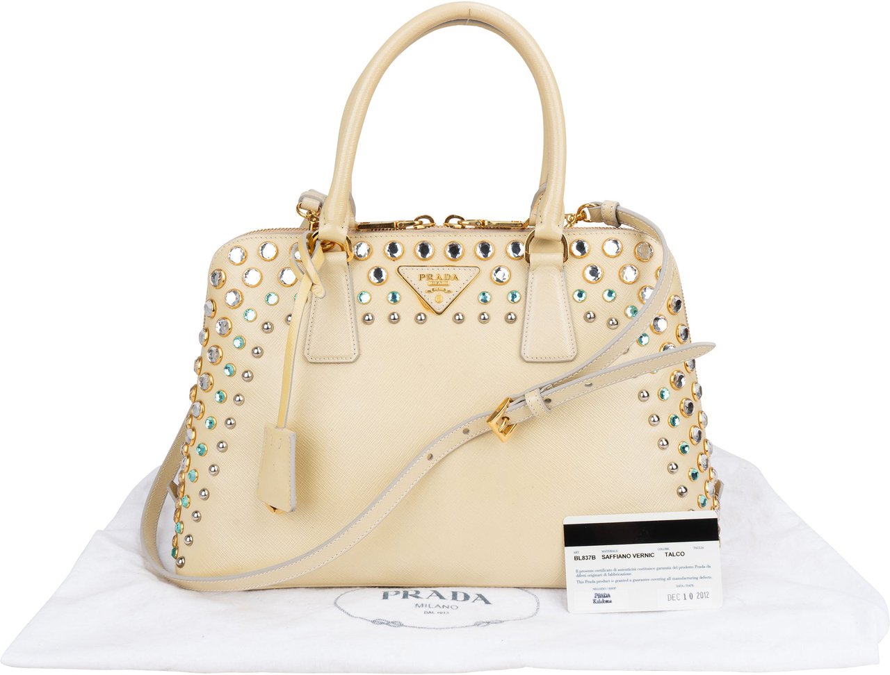 Prada Prada Patent Leather Saffiano Crystal Vitello Handbag Geel