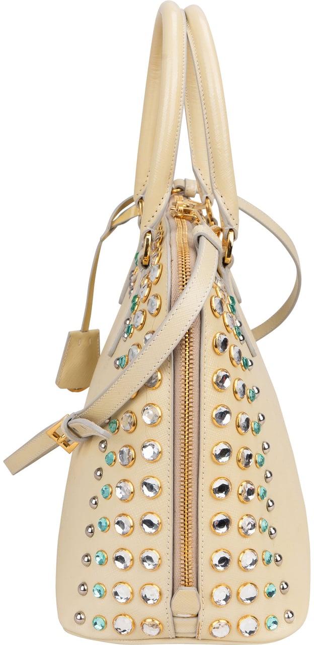 Prada Prada Patent Leather Saffiano Crystal Vitello Handbag Geel