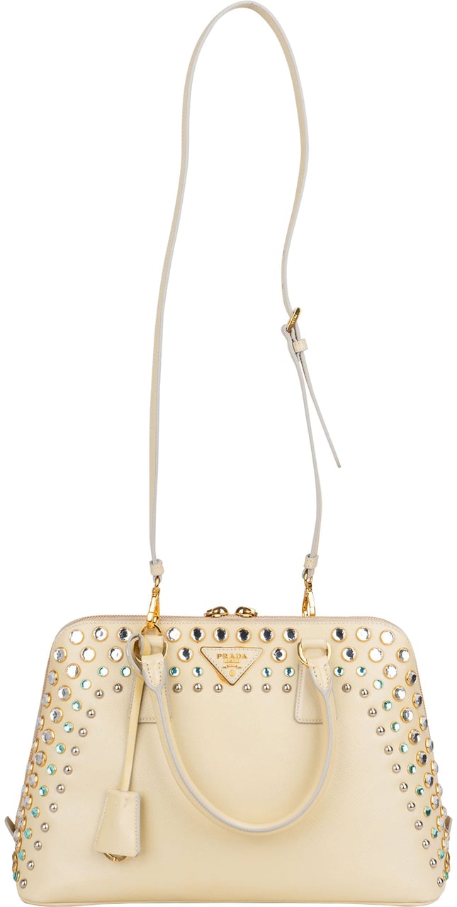 Prada Prada Patent Leather Saffiano Crystal Vitello Handbag Geel