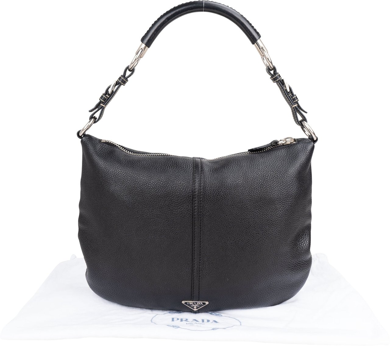 Prada Black Leather Triangle Handbag Zwart