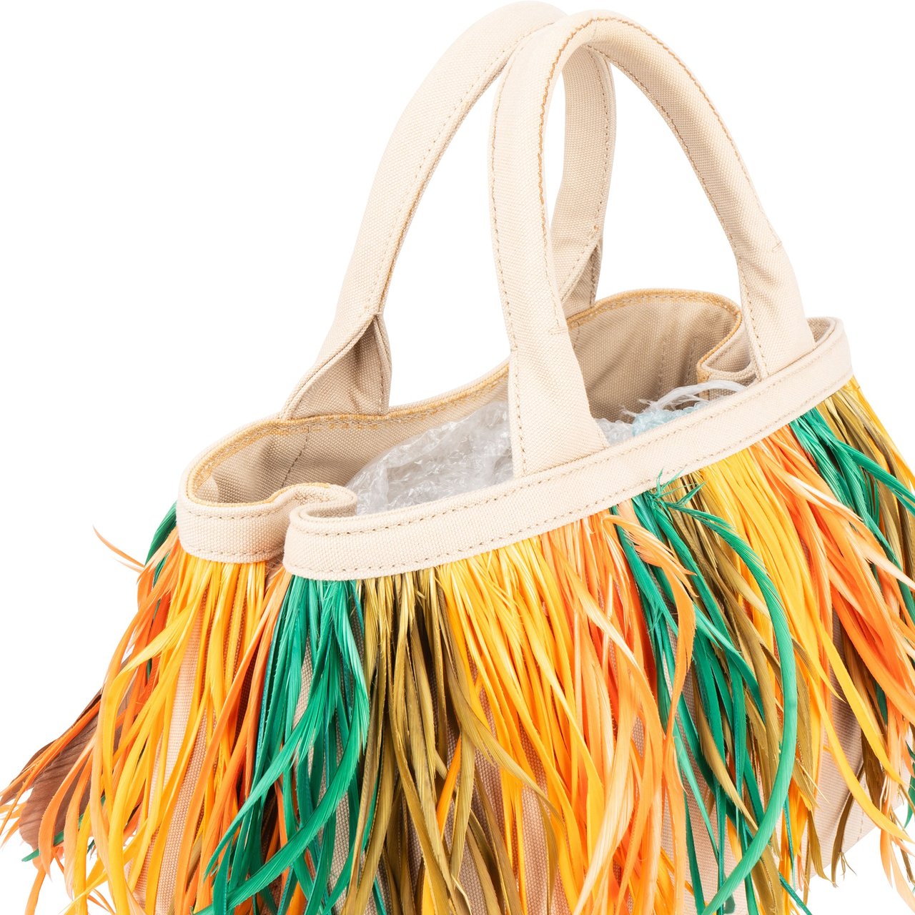 Prada Prada Multicolor Feathers Canapa Handbag Divers