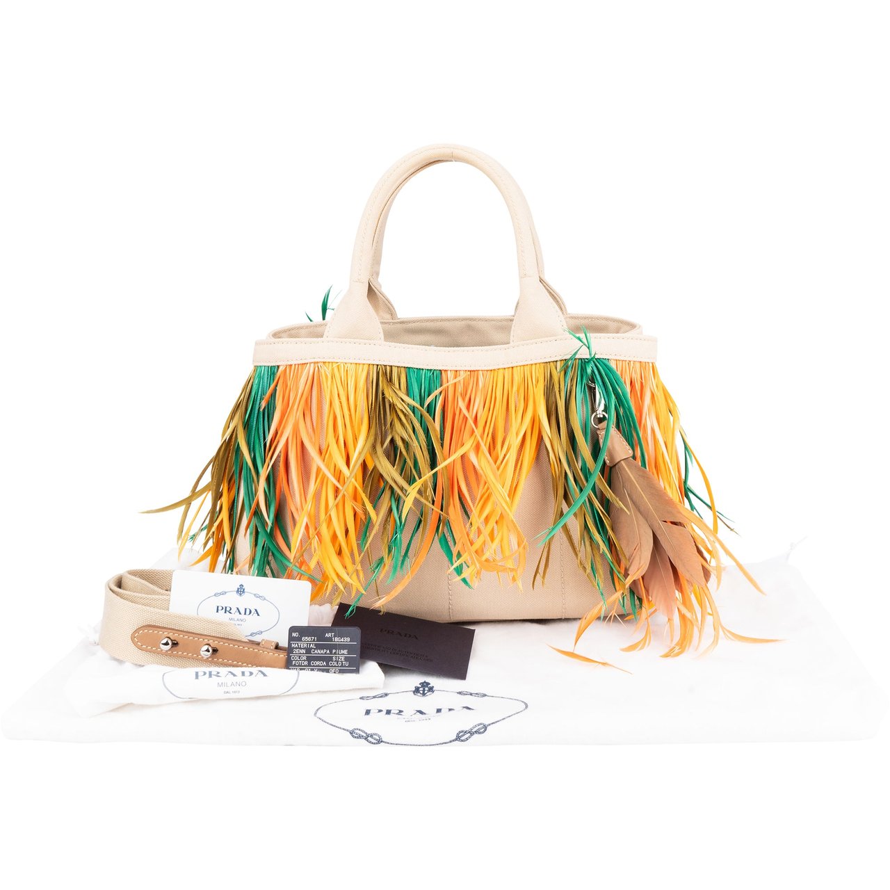 Prada Prada Multicolor Feathers Canapa Handbag Divers