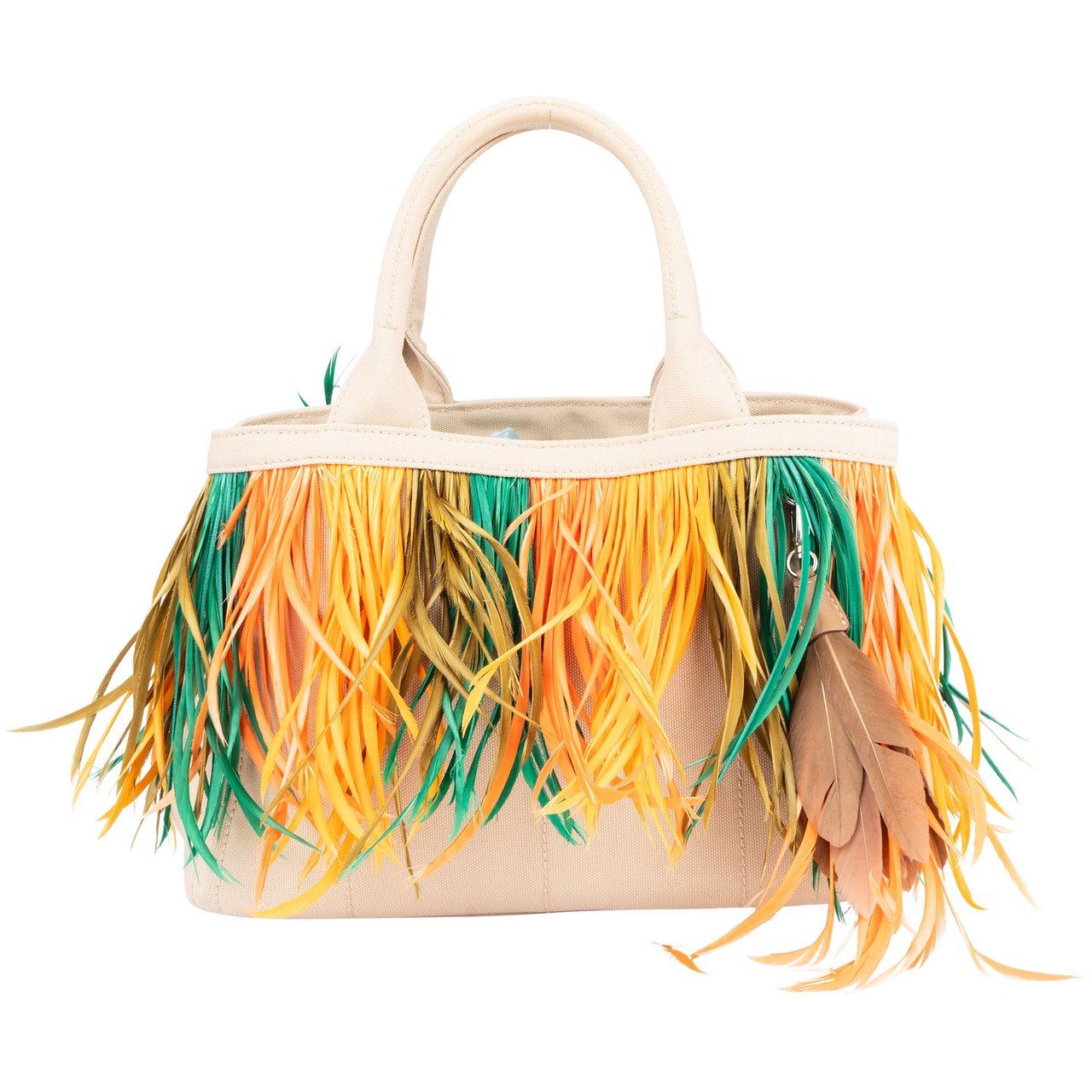 Prada Prada Multicolor Feathers Canapa Handbag Divers