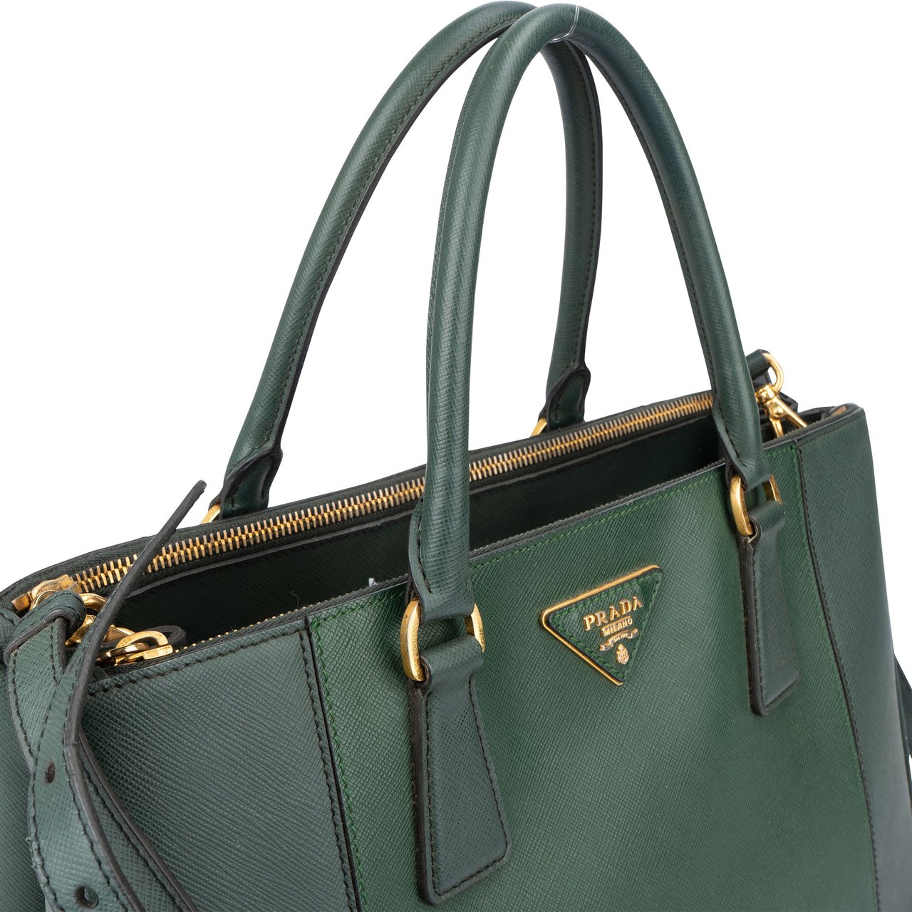 Prada Prada Green Saffiano Leather Galleria Handbag Groen