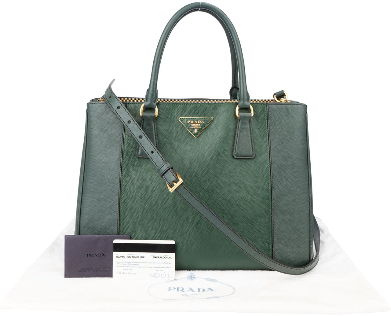 Prada Prada Green Saffiano Leather Galleria Handbag Groen