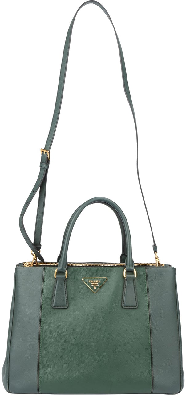 Prada Prada Green Saffiano Leather Galleria Handbag Groen