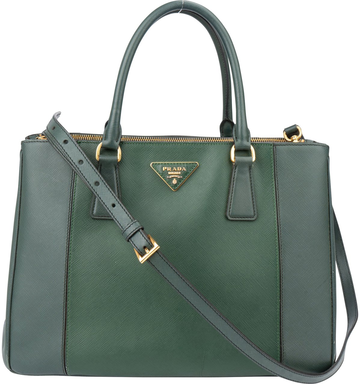 Prada Prada Green Saffiano Leather Galleria Handbag Groen