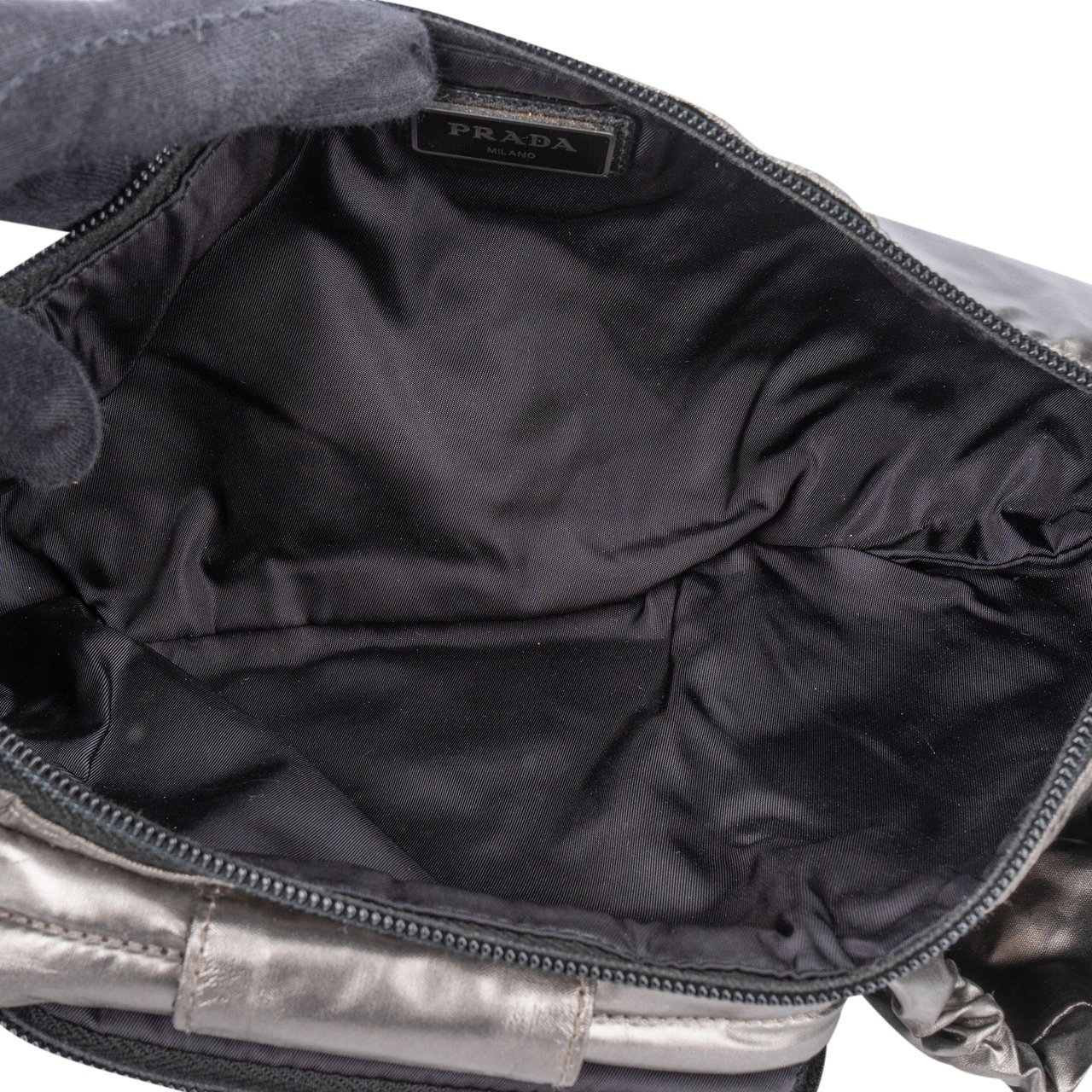 Prada Silver Line Triangle Crossbody Bumbag Zilver