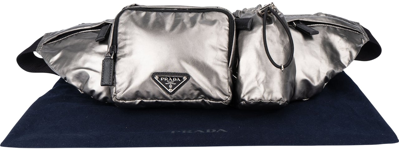 Prada Silver Line Triangle Crossbody Bumbag Zilver