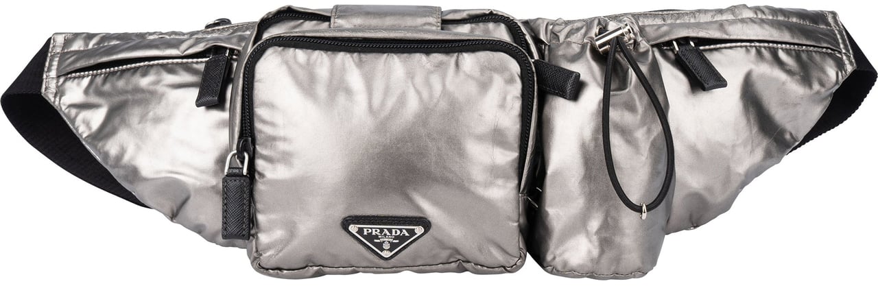 Prada Silver Line Triangle Crossbody Bumbag Zilver