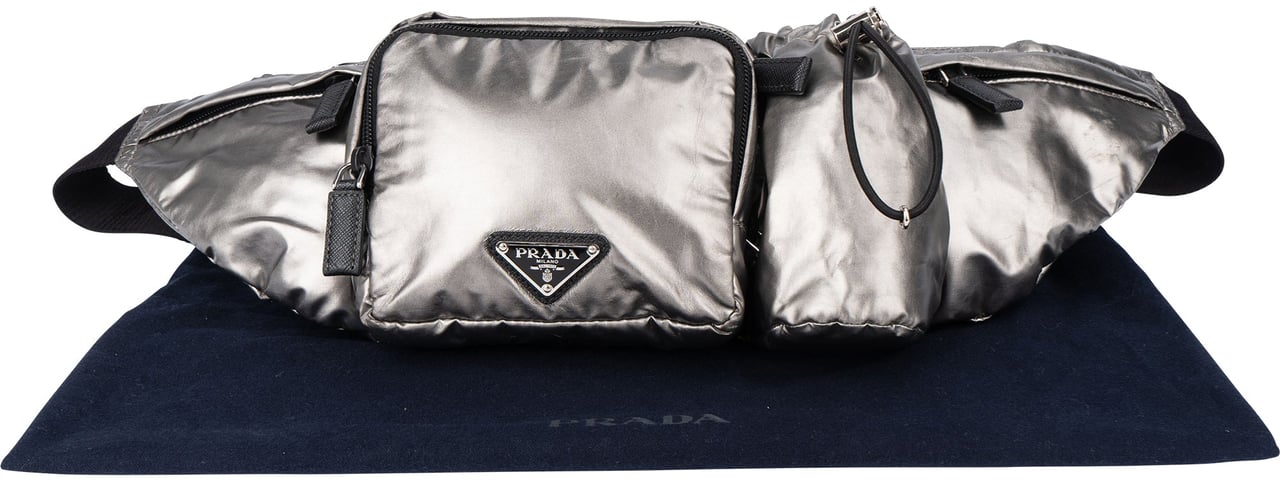 Prada Prada Silver Line Triangle Crossbody Bumbag Zilver