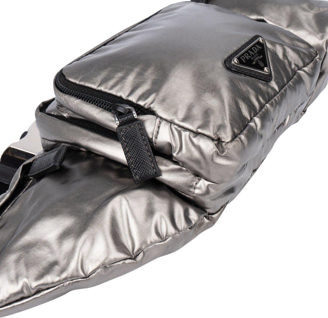 Prada Silver Line Triangle Crossbody Bumbag Zilver