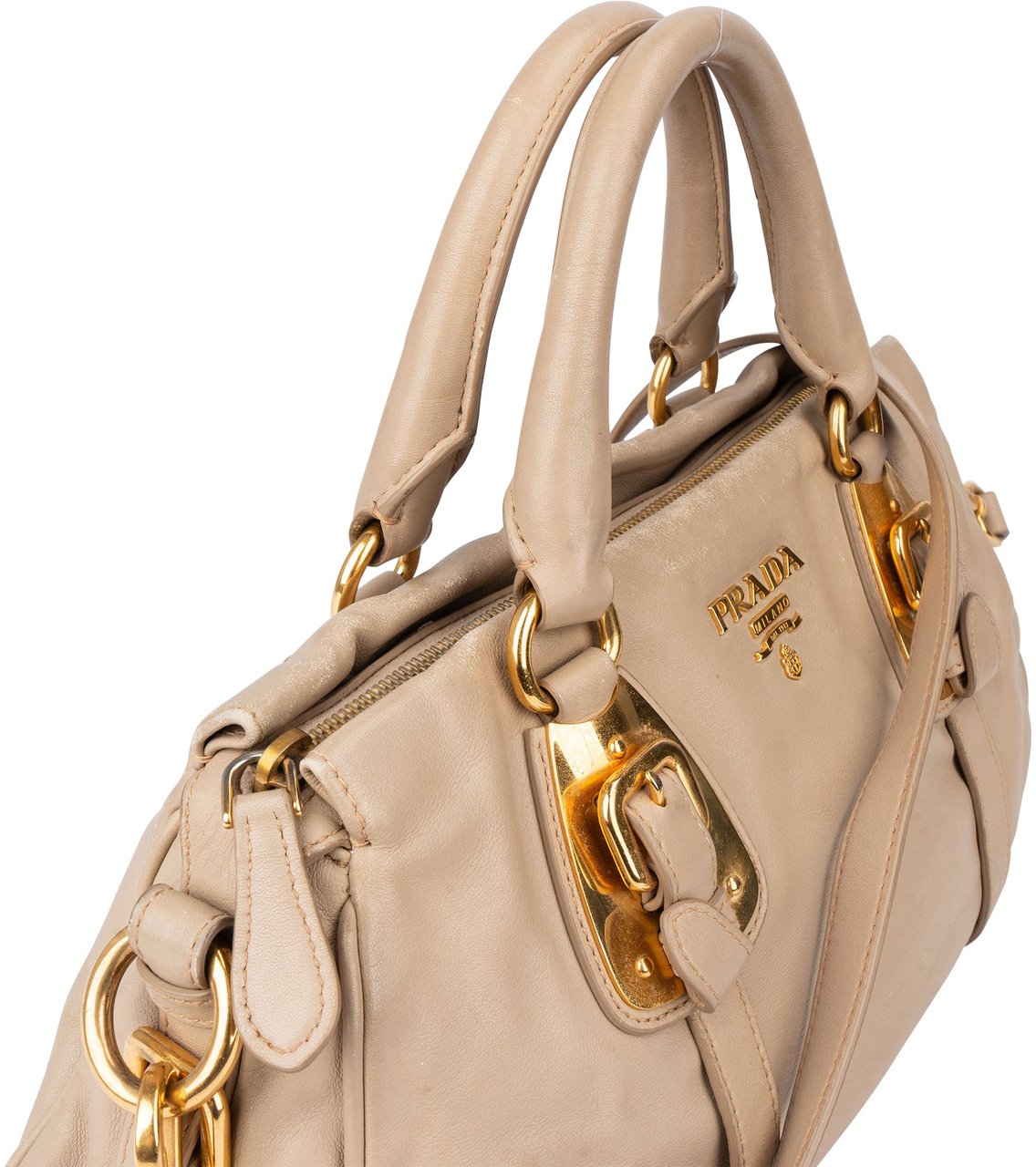 Prada Prada Classic Leather Eclipse Handbag Beige