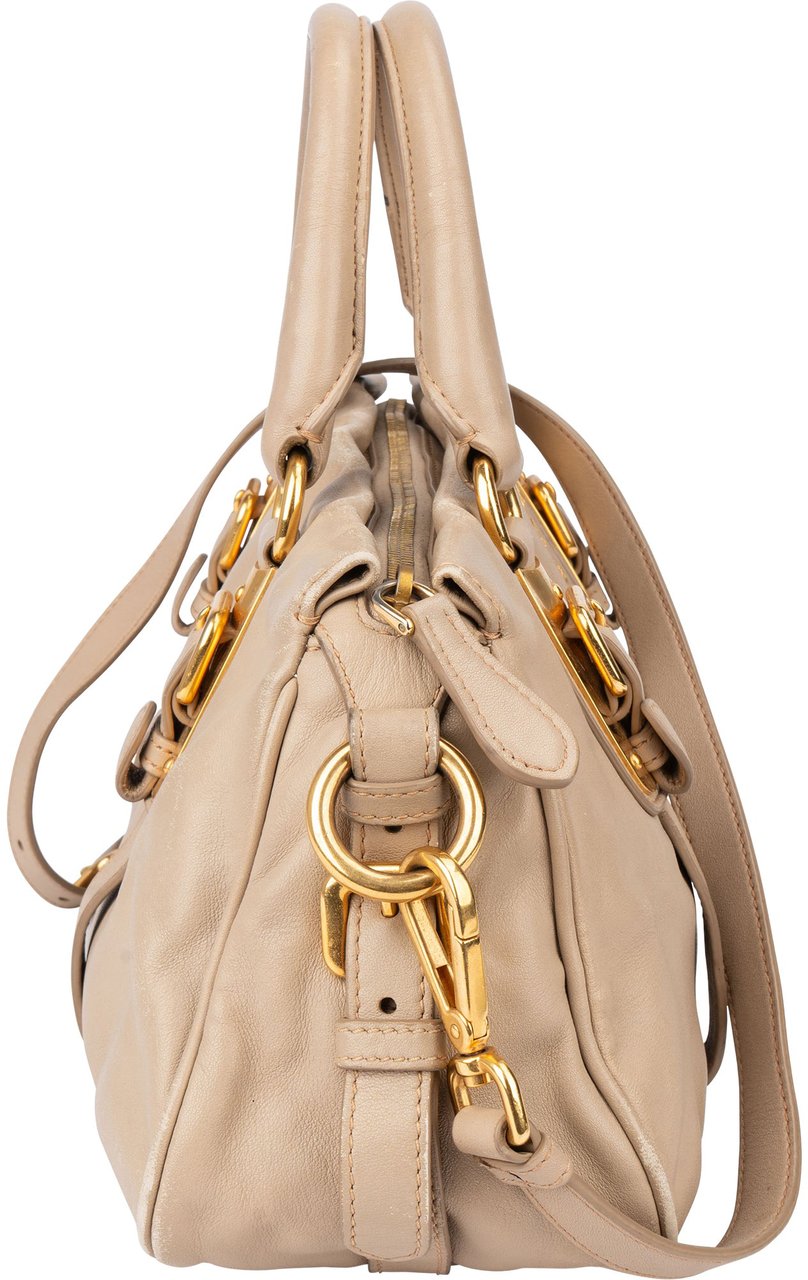 Prada Prada Classic Leather Eclipse Handbag Beige