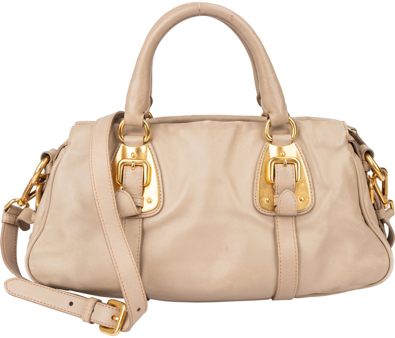 Prada Prada Classic Leather Eclipse Handbag Beige
