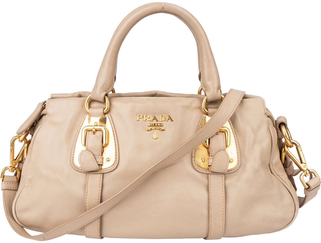 Prada Prada Classic Leather Eclipse Handbag Beige