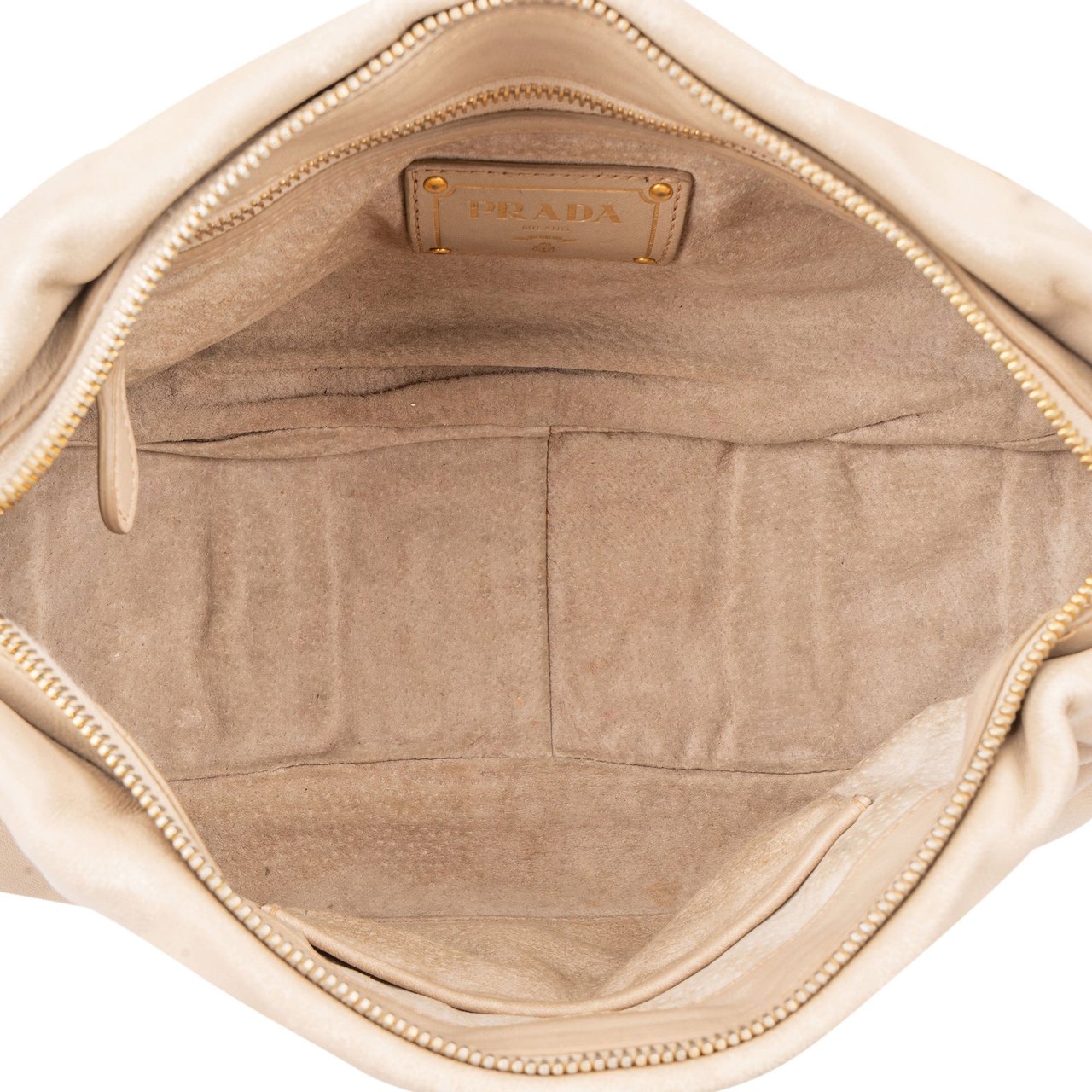 Prada Prada Classic Leather Eclipse Handbag Beige