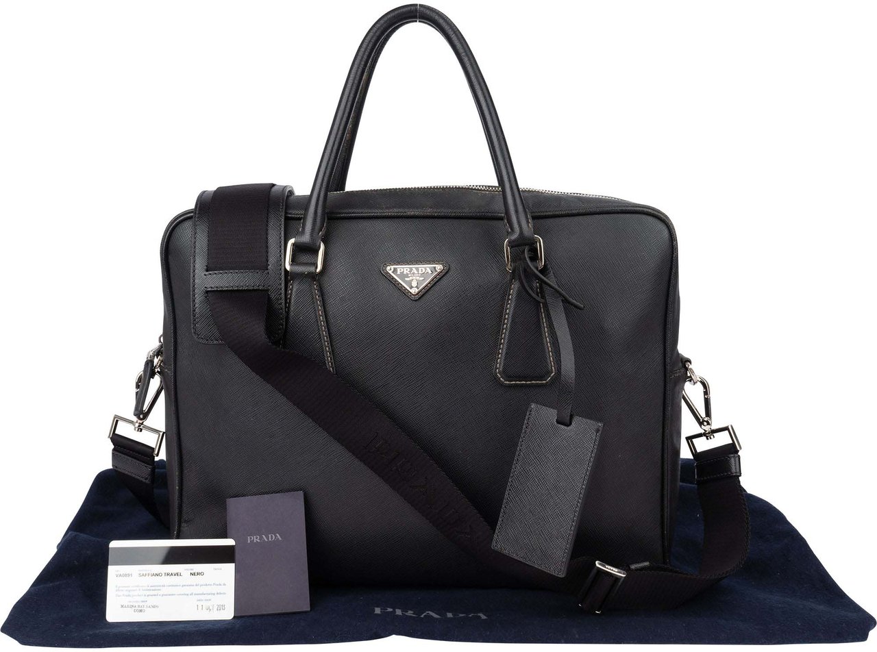 Prada Saffiano Leather Business Handbag Zwart