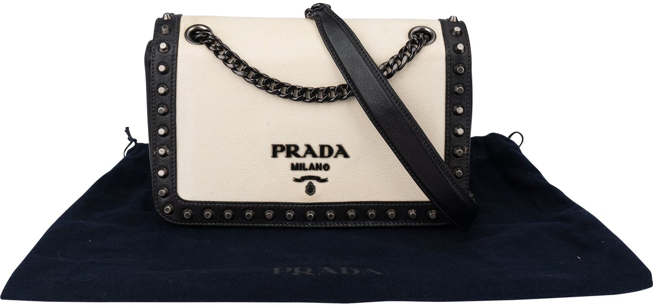 Prada Prada Bicolor Leather Glace Crossbody Bag Zwart