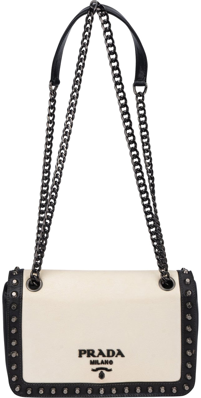 Prada Prada Bicolor Leather Glace Crossbody Bag Zwart