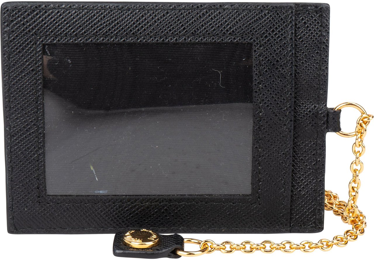 Prada Prada Black Saffiano Leather Clip Cardholder Zwart