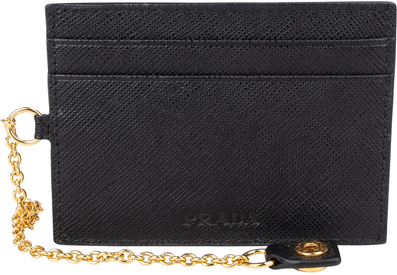 Prada Prada Black Saffiano Leather Clip Cardholder Zwart