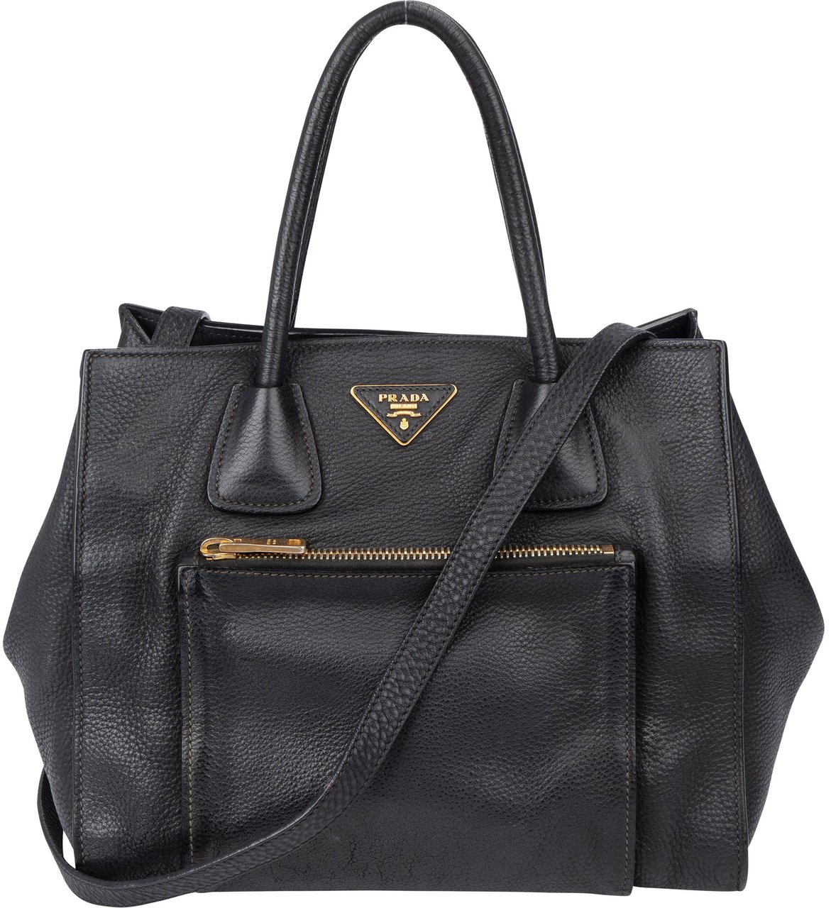 Prada Prada Black Calfskin Vitello Handbag Zwart