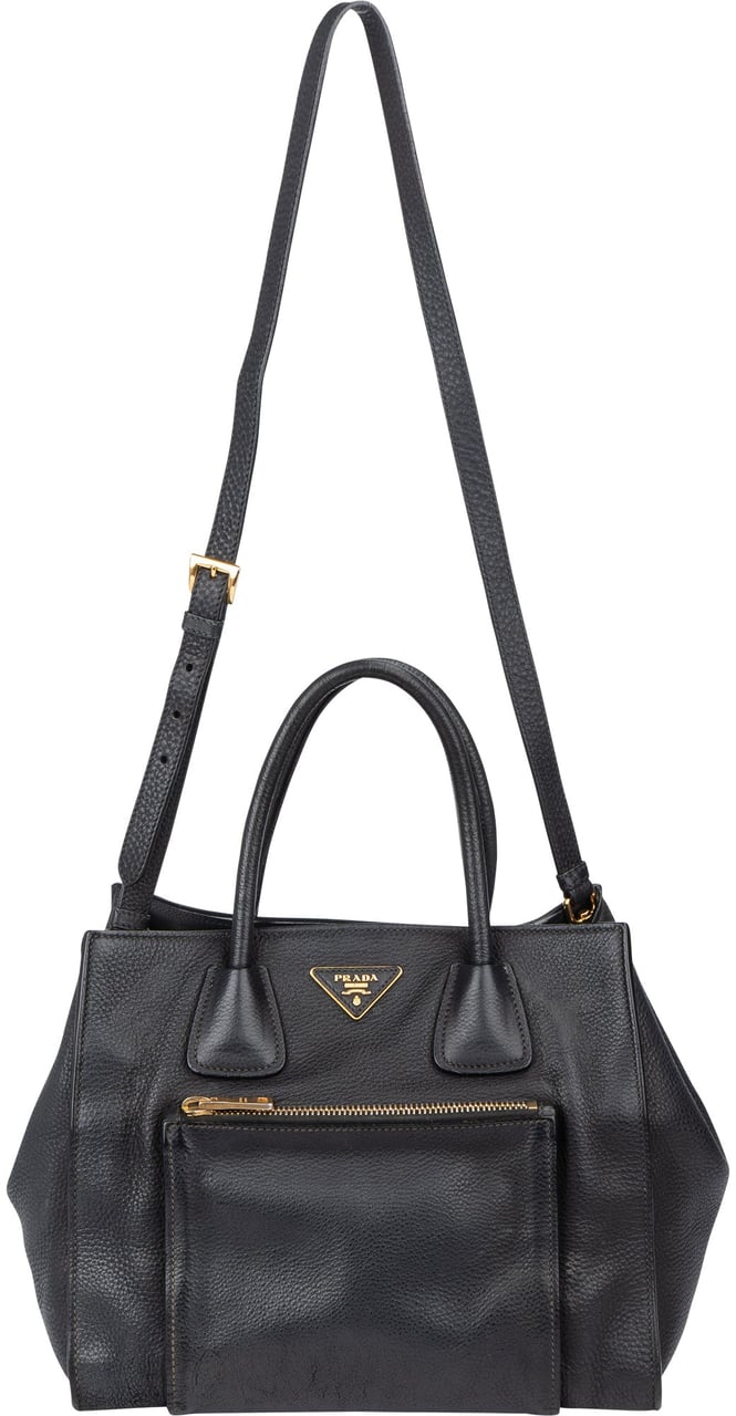 Prada Prada Black Calfskin Vitello Handbag Zwart