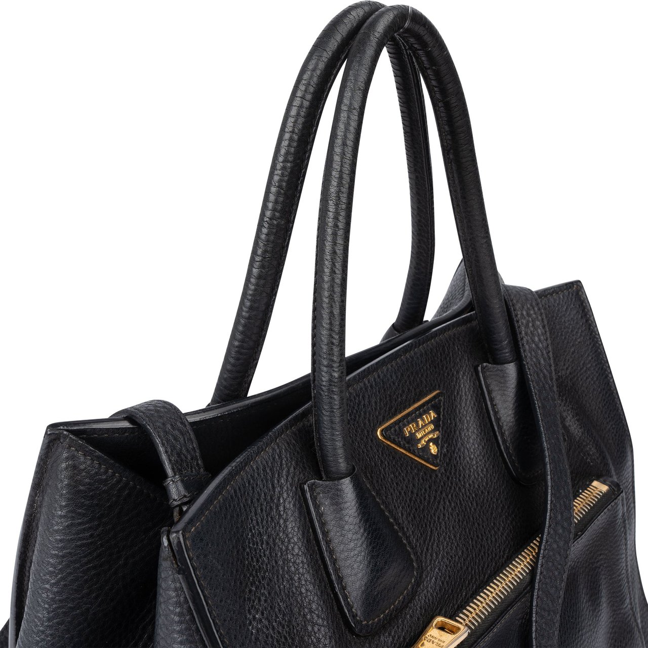 Prada Prada Black Calfskin Vitello Handbag Zwart