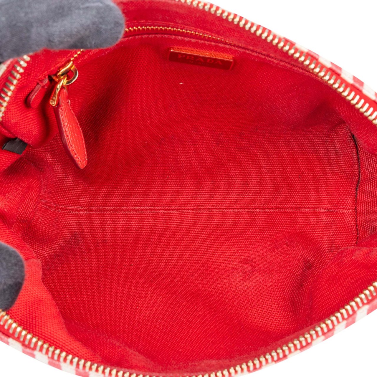 Prada Prada Cotton Stripes Triangle Pouch Rood