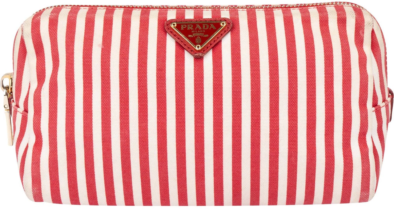 Prada Prada Cotton Stripes Triangle Pouch Rood